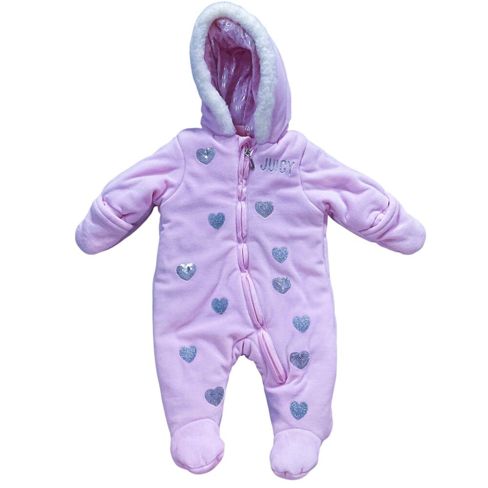 Juicy Couture Baby size 3 to 6 months Pink Hooded Zip Up One - Piece Soft Comfy
